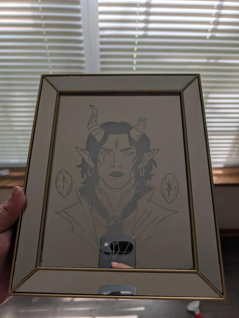 Hand Engraved Tiefling Sorcerer Fantasy Mirror